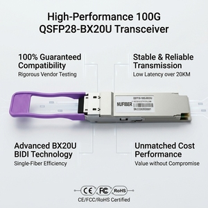 Module de fibre optique 100G BIDI QSFP28 20km Single Lambda PAM4 1311nm 1291nm SC compatible avec <span class=keywords><strong>Huawei</strong></span> Juniper, prise en charge OEM - Product Image 1