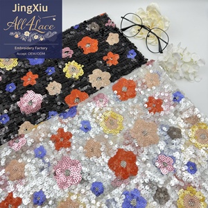 Tissu en dentelle brodée de sequins et de perles multicolores de luxe pour robe de mariée africaine - Product Image 6