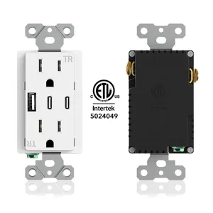 LS9931CC Outlet Dinding USB A + 2C Terpasang Flush, Pengiriman dan Pengisi Daya Cepat untuk Iphone Ipad Android dengan Sertifikat ETL