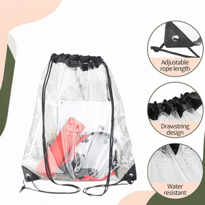 <strong>Security</strong> Approved Clear Drawstring PVC <strong>Backpacks</strong> Fashionable Small Waterproof Zipper for Stadium Colleges Sports Events Work - Product Image 2