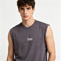 Camiseta sin mangas de algodón pesado con lavado ácido personalizada para hombre, estilo desgastado