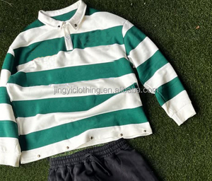 하이 퀄리티 사용자 정의 남자의 캐주얼 느슨한 무거운 무게 면 스트라이프 긴 소매 폴로 t 셔츠 남자 - Product Image 3