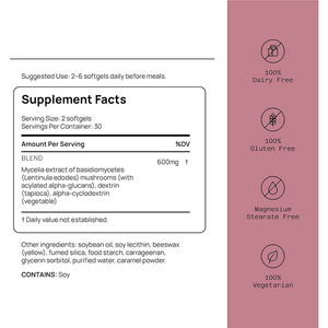 Suplemento orgánico de hongos en polvo de extracto de micelio, cápsulas blandas de hongos, OEM, ODM, Etiqueta Privada, Suuport inmune y energético - Product Image 2