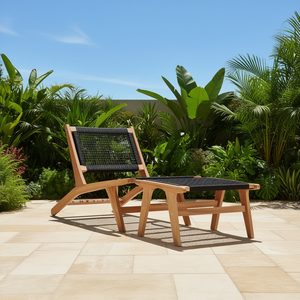 Tumbona de Madera de Teca con Reposapiés, Reclinable Manualmente, Muebles de Exterior de Diseño Contemporáneo, Patas Cónicas - Product Image 2