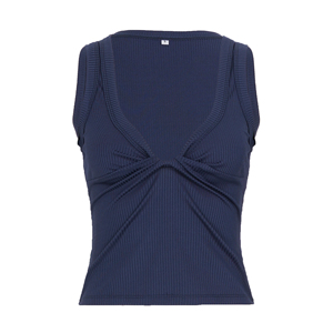 Camiseta sin mangas para mujer, cómoda, informal, transpirable, de punto, con fruncido en el busto, de color liso, con diseño de trenzas en la parte delantera - Product Image 6