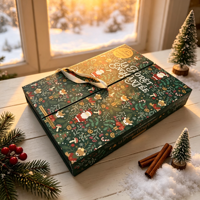 Boîte cadeau calendrier de l'avent personnalisée, écologique, style livre, boîte rigide à double porte avec ruban, boîte de l'avent de Noël à thème dessin animé