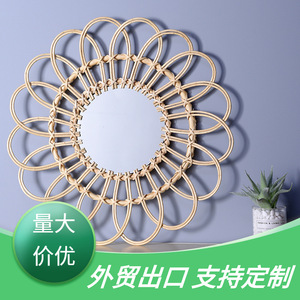 Round Wicker Wall <b>Mirror</b> Natural Color Framed <b>Hanging</b> <b>Mirror</b> For Living Room Entryway Decor - Product Image 5