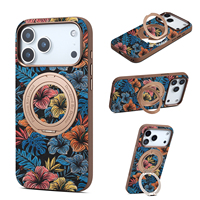 Étui de téléphone magnétique rotatif avec béquille, motif hibiscus tropical en liège, personnalisable OEM/ODM, compatible avec les séries Apple