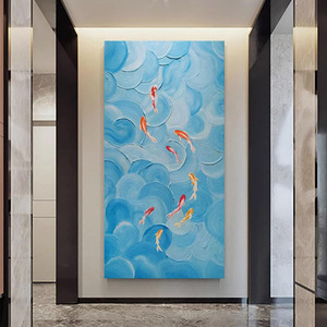 Koi Fish Oil <b>Painting</b> Hand Painted 3D Texture Blue Sea Abstract Art Wall Decor Entrance Hanging Artwork - Product Image 3