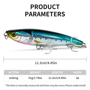 Leurre de pêche submersible 11cm 51g pour eau salée, appât dur pour la pêche en fond, leurre artificiel pour la pêche en mer - Product Image 4