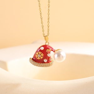SongYi女性用クリスマスコレクションペンダント雪だるまツリー帽子ブーツベルステンレスネックレス - Product Image 4