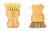 Brosse à vaisselle en bambou naturel avec poils en nylon, lot de 4, design palmier, petite taille S, pour nettoyer les casseroles, les poêles et les légumes