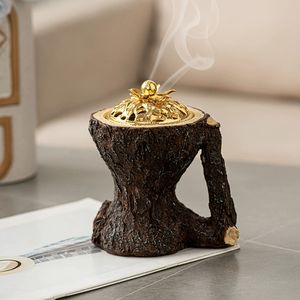 Porte-encens texturé en écorce rustique, brûleur d'encens en résine d'inspiration arabe, décoration artisanale pour une ambiance terreuse à la maison, méditation - Product Image 3