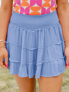 Jupe d'été décontractée pour femmes Jupe courte à taille élastique de couleur unie - Product Image 3