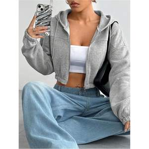 Sudadera con capucha corta personalizada para mujer, con cremallera, hombros caídos, forro polar, transpirable, estilo streetwear - Product Image 4