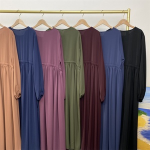 6692# New Solid Color Closed Abaya Long Sleeve Modest Muslim Pregnancy Abayas With Front Zip Attached Small <b>String</b> Belt 6 Colors - Product Image 6