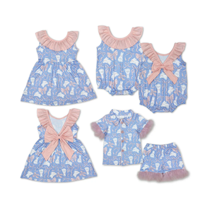 Ropa de Pascua a juego para hermanas, ropa infantil con estampados de conejitos de Pascua, ropa de verano para bebés y niñas - Product Image 1