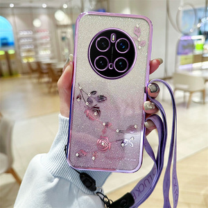 Housse transparente Airbag anti-chute pour Honor Magic 8Lite/8Pro/X9D/X7D/X70/400Smart Gradient Elegant Fashion Flower Lanyard Cover - Product Image 3