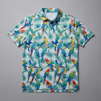 Buntes Papageien-Palmblatt-Print Herren Golf-Poloshirt Vierwege-Stretch UV-Schutz Tropischer Urlaub Performance Dry Fit