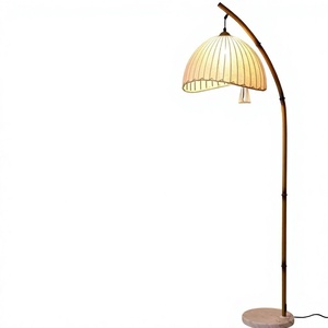 Most Selling Bamboo Arc Floor <b>Lamp</b> With Rattan Pleated <b>Shade</b> - Product Image 1