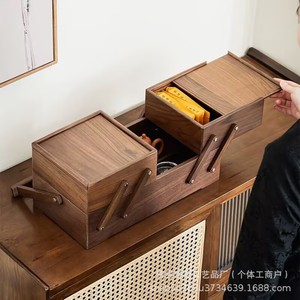Caja de comida portátil multicapa de madera maciza de nogal negro para exteriores, nueva caja de té estilo chino, juego de té, pastelería y - Product Image 1