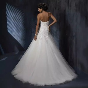<b>White</b> Strapless Ball Gown Wedding Dress <b>Tulle</b> Natural Waistline Vintage Style Bridal Gown - Product Image 3