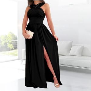 فستان سهرة طويل للنساء لحفلات الزفاف والحفلات، تصميم مثير بحمالة رقبة وظهر مكشوف مع شق، خصر مرتفع وتنورة مطوية أنيقة - Product Image 2