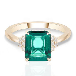 Anillo de Oro Sólido de 18K con Gema de Esmeralda Cultivada en Laboratorio de 4 Quilates, Anillo Clásico de Joyería Fina Personalizada, Regalo Romántico para Mujer, Anillo de Fiesta - Product Image 2