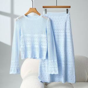 <span class=keywords><strong>Ensemble</strong></span> Deux Pièces pour Femme : Robe <span class=keywords><strong>Pull</strong></span> Style Minimaliste à Col Rond et Blouse en <span class=keywords><strong>Maille</strong></span> Tricotée Anti-UV, <span class=keywords><strong>Jupe</strong></span> Près du Corps Toutes Saisons - Product Image 1