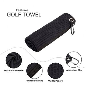 Custom Microfiber Waffle Pattern Towel with <b>Hook</b> Outdoor Sports Quick Dry Moisture Absorption Tri Fold Golf Towel - Product Image 2