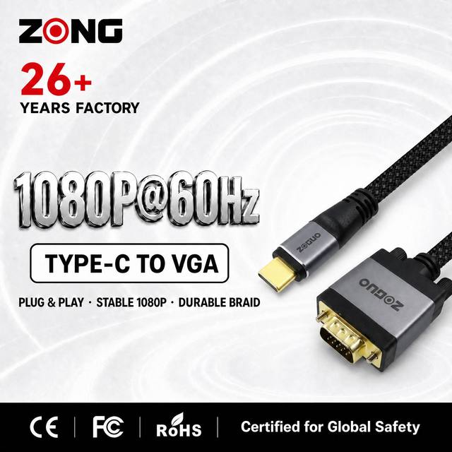 USB C to VGA Adapter Cable 1080P60Hz, Type-C to VGA Video Converter for Laptop to Projector Monitor Braided Cable