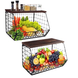 Cesta de Almacenamiento Plegable de Metal para Montar en la Pared con Tapa de Madera, 11.8x6x8 Pulgadas, Estante Metálico Industrial - Product Image 2