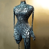 Nouveau costume de performance de danse de combinaison imprimée de paillettes d'or et d'argent de diamant (or argenté)