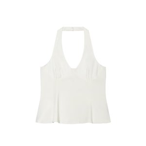 Camiseta sin mangas de punto transpirable con cuello halter y espalda en V para mujer, color liso, estilo minimalista, largo regular, blanca - Product Image 1