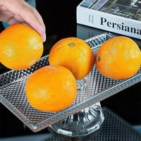 Plateau rectangulaire en verre transparent de luxe pour la décoration de la maison, avec motif en relief, pour gâteaux et fruits, avec pied.