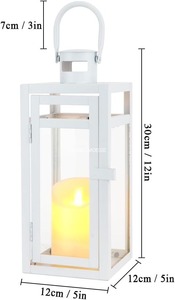 Lanterne décorative en acier inoxydable de 12 ''de haut lanterne suspendue en métal blanc avec des panneaux de verre clair parfaits pour la décoration intérieure - Product Image 2