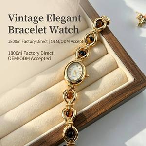 Orologi da Donna Vintage in Lega Personalizzati OEM, Quadrante Ovale, Bracciale con Perline in <span class=keywords><strong>Occhio</strong></span> di Tigre, Orologio da Polso Retrò per Signore, Vendita all'Ingrosso - Product Image 2
