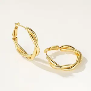 Nagisa bijoux hautement polis boucles d'oreilles créoles torsadées en argent sterling 925 vermeil en or 18 carats pour femmes