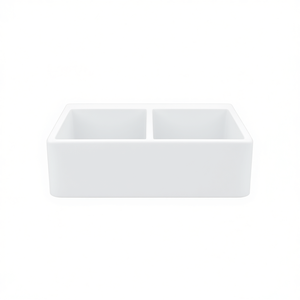 Évier de cuisine en céramique blanche 33 pouces, double bac 50/50, face frontale, surface émaillée mate - Product Image 1