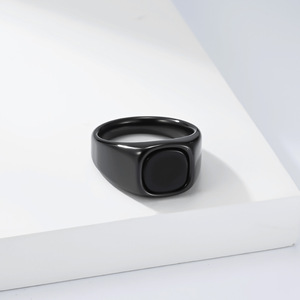 Minimalist Square Black <b>Titanium</b> Steel <b>Ring</b> Unisex Jewelry Geometric Design Bezel Setting Gift For Him Her - Product Image 4