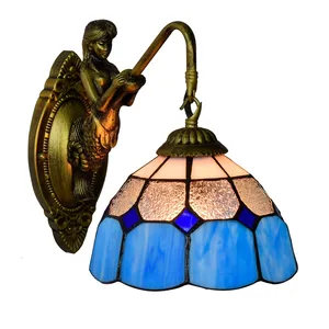 モダンなティファニースタイルの青いガラスハンギングペンダント照明シャンデリア天井ランプ装飾リビングルームレストラン廊下