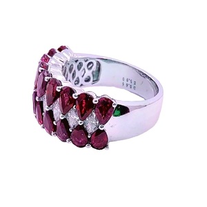 Livraison rapide Unique VIP Design 18k Or Blanc VS SI Classique Mariage Rond Brilliant Cut Diamond & Pear Ruby Broad Band Ring - Product Image 3