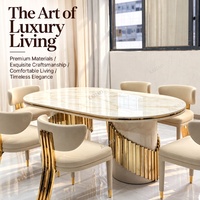 Nouvelle conception de table à manger ovale moderne avec plateau en marbre, 6 chaises, ensemble de table à manger de luxe pour villa, restaurant, maison