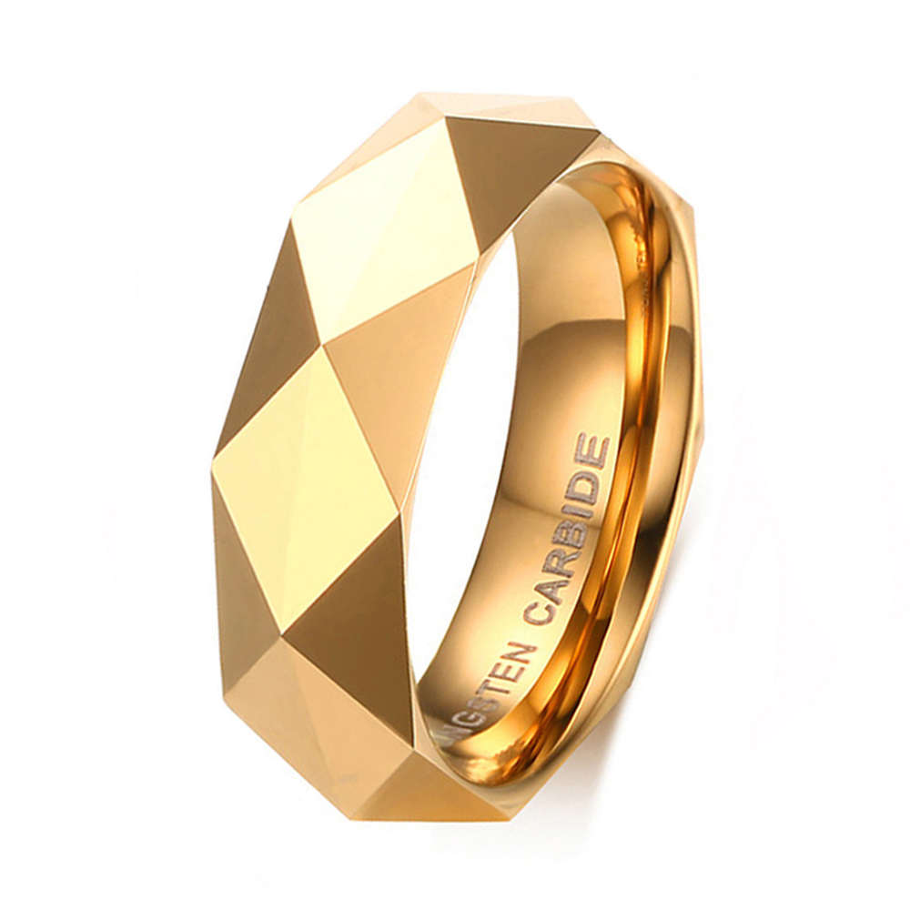 New Arrival 6 Mm Tam Giác Hình Dạng Mặt Vàng Mens Tungsten Nhẫn Cưới Ban Nhạc Đồ Trang Sức