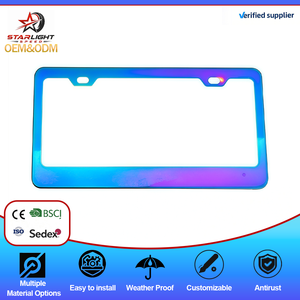 Cadre de <span class=keywords><strong>plaque</strong></span> d'<span class=keywords><strong>immatriculation</strong></span> en acier inoxydable couleur Neo, taille américaine, avec surface bleue cuite, <span class=keywords><strong>plaque</strong></span> de voiture personnalisée - Product Image 1