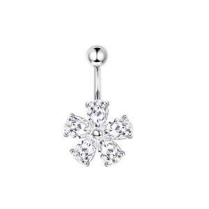 Bague de nombril CRYSPURE en acier inoxydable plaqué or 14g avec pendentif papillon et fleur, bijoux de piercing pour femme avec zircon, vente en gros OEM - Product Image 4