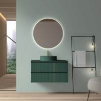Set Meja Rias Kamar Mandi Modern Eropa 600mm 900mm Hijau, Kabinet MDF 18mm Berlapis Cat dengan Wastafel Batu Artifisial Tinggi untuk Hotel