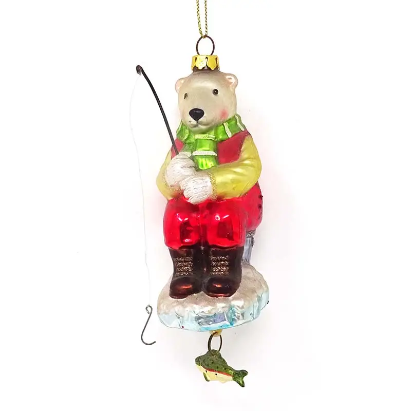 ديكورات زجاجية لشجر الكريسماس على شكل دب القطبي اللطيف دلو للصيد يجلس على شكل دلو للبيع بالجملة