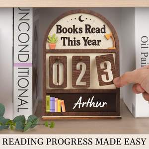 Contatore di Libri Letti in Legno, Insegna Decorativa da Appendere per Libreria, Tracker di Lettura in Legno - Product Image 1