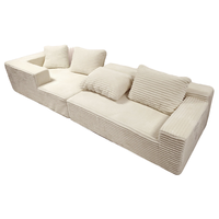 Sofá Cama Modular de Tres Plazas en Forma de L, de Espuma Comprimida y Tapizado en Corduroy, Estilo Japonés Moderno y Lujoso, Precio de Fábrica